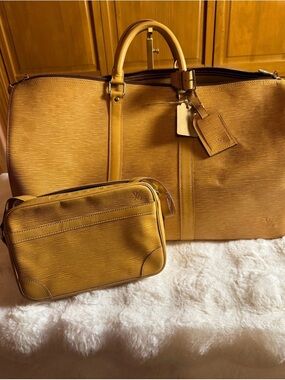 Louis Vuitton Epi Keepall 50 Travel Duffle with Matching Toiletry Pouch